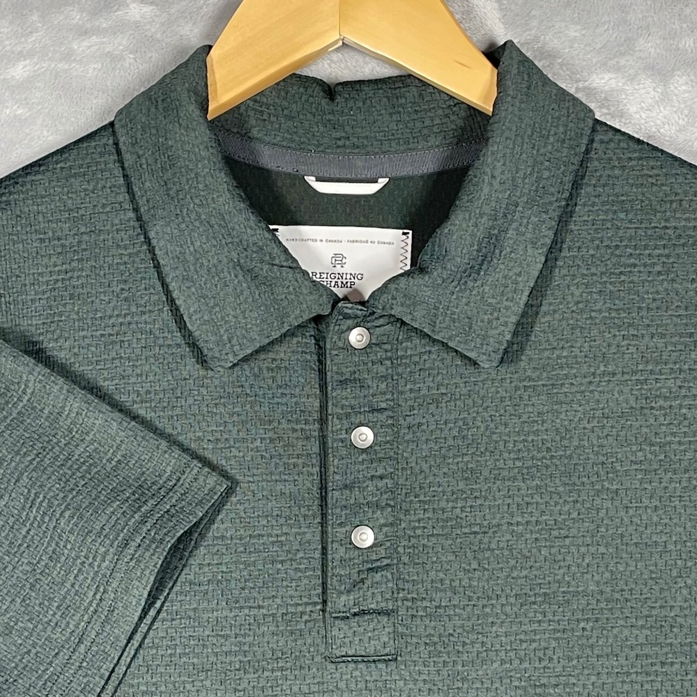 Reigning Champ Mens Textured Waffle Knit Polo Shirt Forest Green Medium Canada